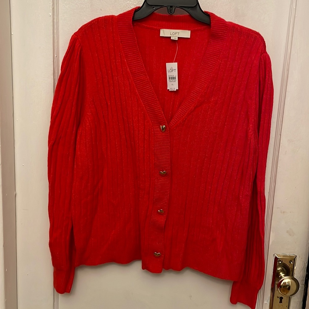 NWT Loft heart button puff sleeves v neck cardigan size XL.